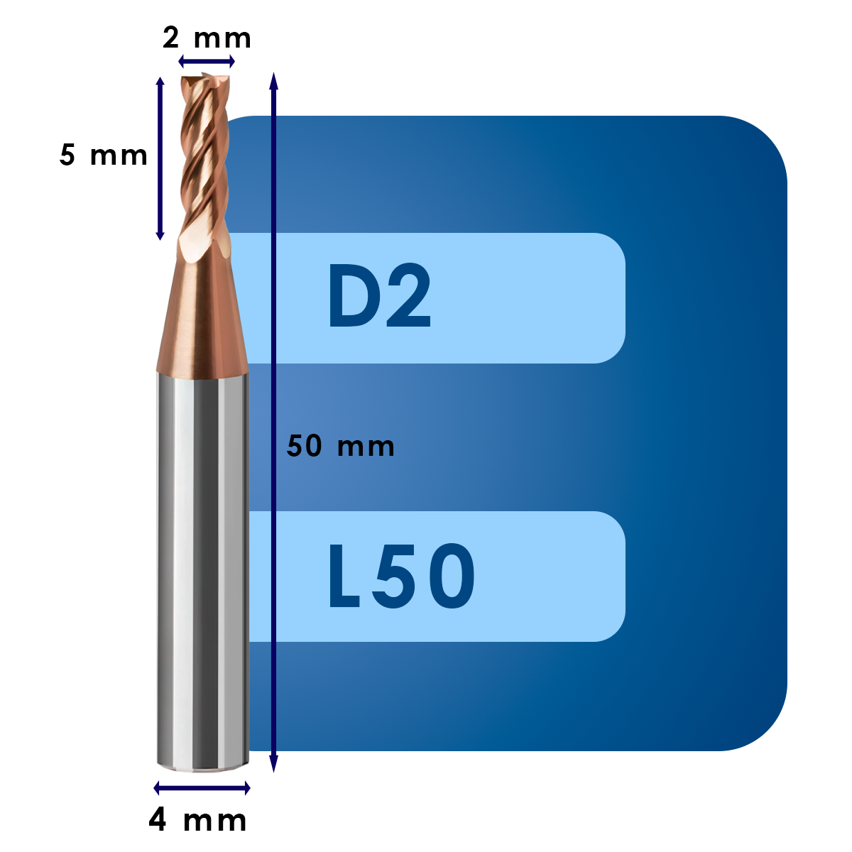 D2 C5 L50 Фреза твердосплавная d2*c5*p55*d4*z4*l50