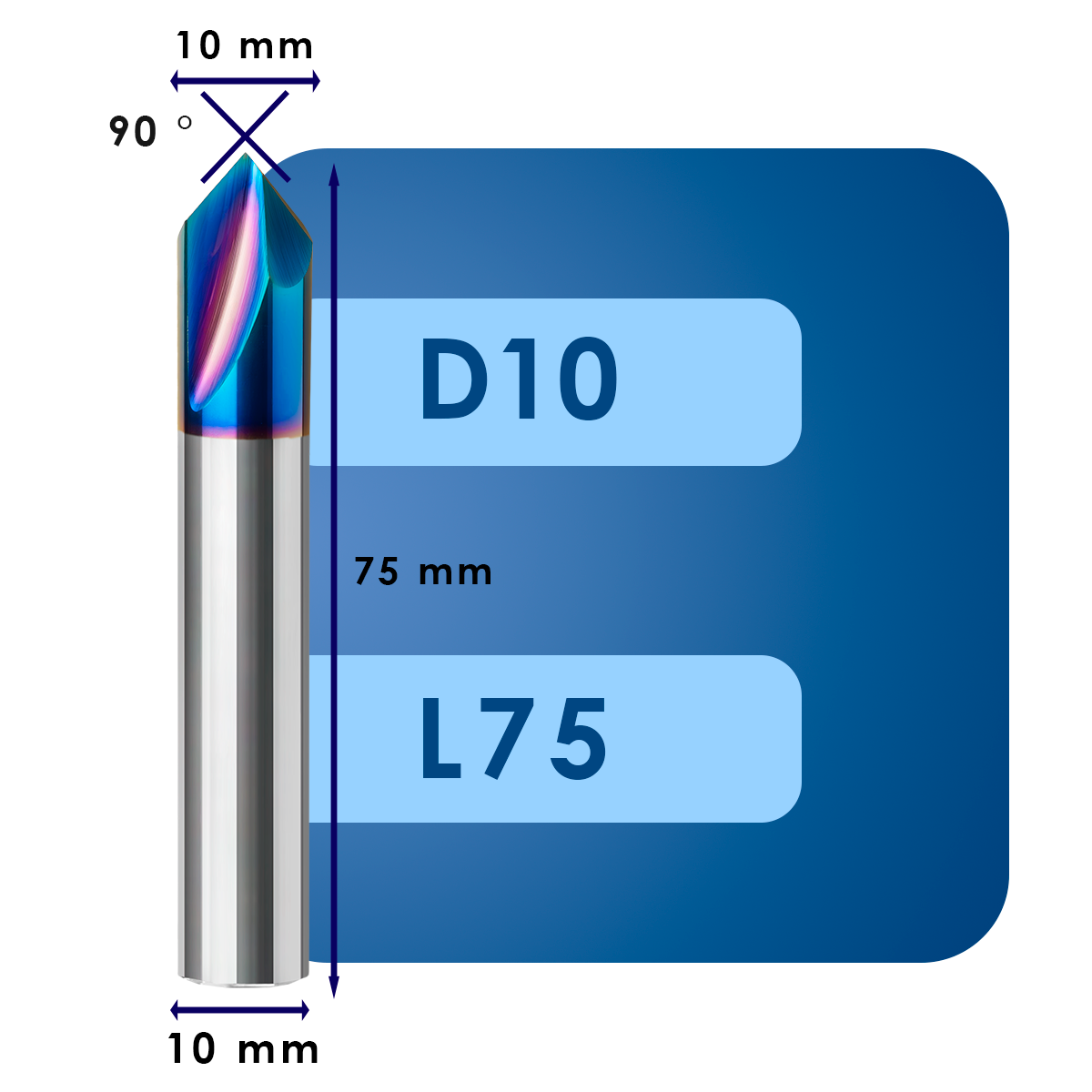 D10 L75 (3) Фасочная фреза d10*ug90*p65*d10*z2*l75
