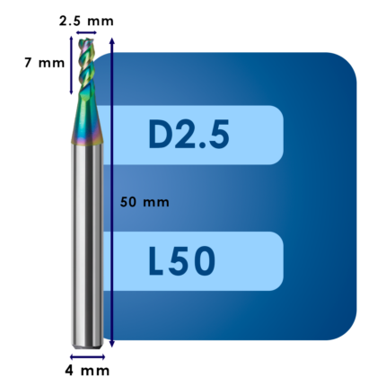 Фреза твердосплавная d2.5*c7*p58*d4*z3*l50 al