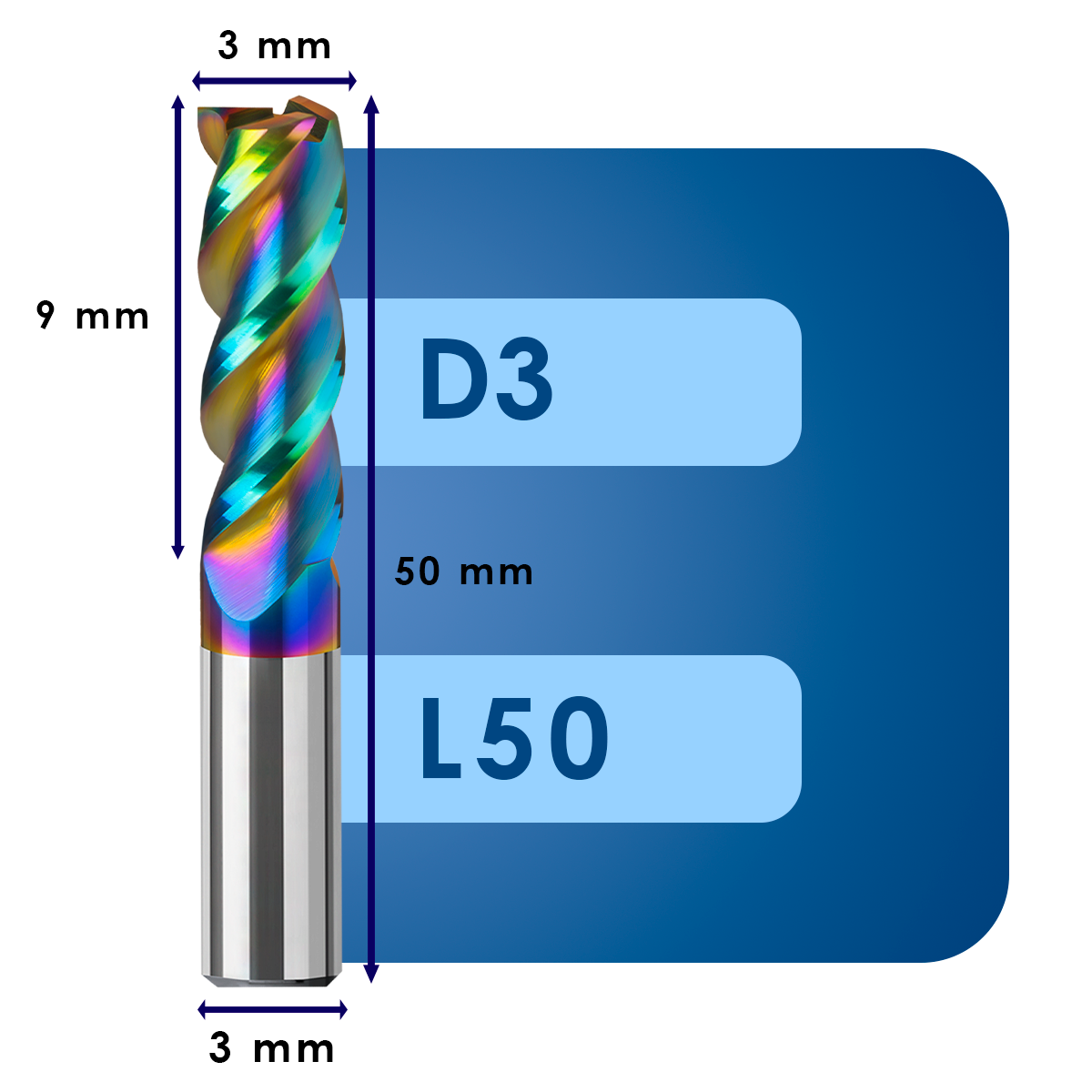 D3 L50 (1) Фреза твердосплавная d3*c9*p58*d3*z3*l50 al