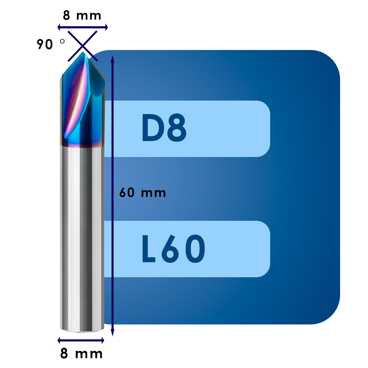 D8 L60 (3) Фасочная фреза d8*ug90*p65*d8*z2*l60