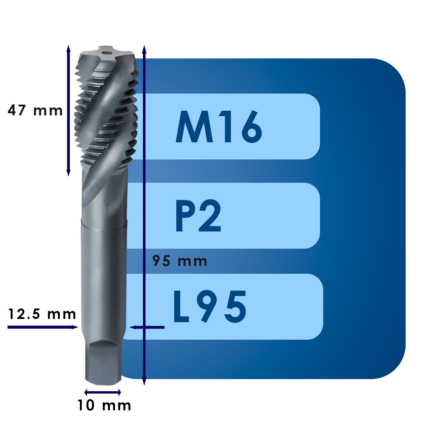 Машинный метчик для глухих отверстий m16*p2*c47*l95*d12.5*c10*hsse*mg