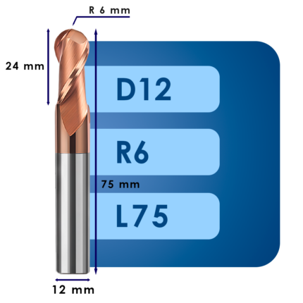 Фреза радиусная d12*r6*c24*p55*d12*z2*l75