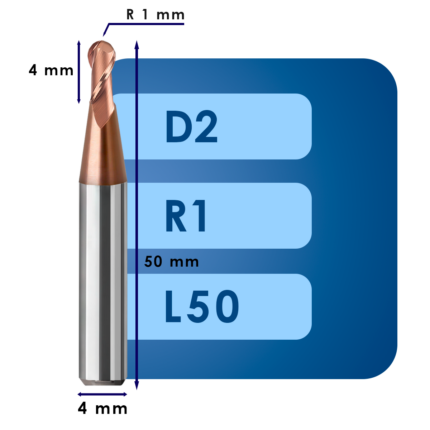 Фреза радиусная d2*r1*c4*p55*d4*z2*l50