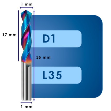 Сверло твердосплавное svd1.0*c17*p60*d1.0*z2*l35
