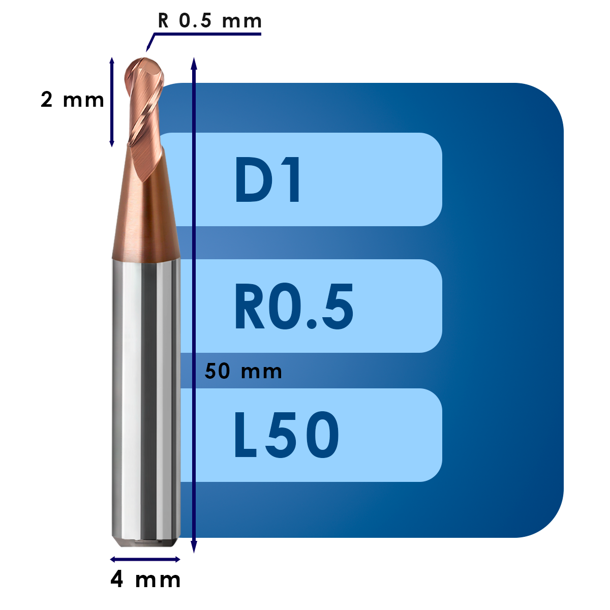 D1 С2 L50 Фреза радиусная d1*r0.5*c2*p55*d4*z2*l50