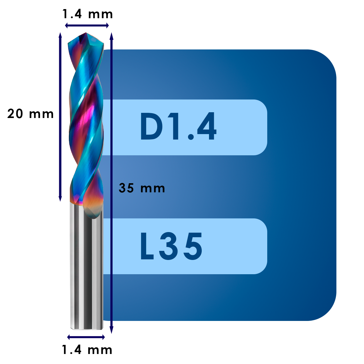 D1.4 L35 Сверло твердосплавное svd1.4*c20*p60*d1.4*z2*l35