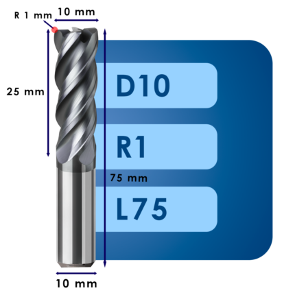 Фреза твердосплавная d10*r1*c25*p70*d10*z4*l75