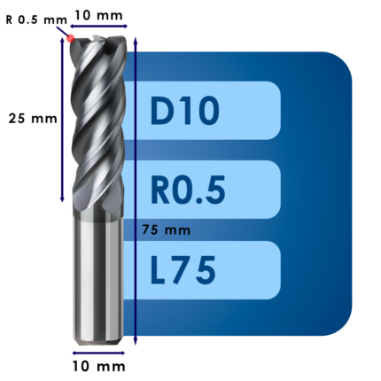 Фреза твердосплавная d10*r0.5*c25*p70*d10*z4*l75