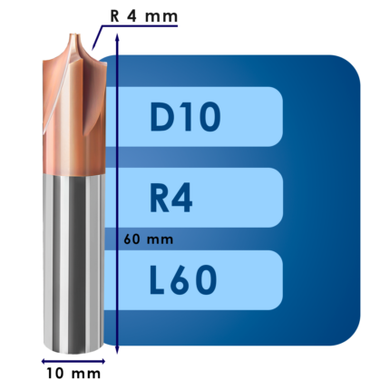 Фреза с вогнутым радиусом d10*r4*p55*d10*z4*l60