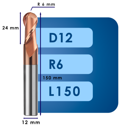 Фреза радиусная d12*r6*c24*p55*d12*z2*l150