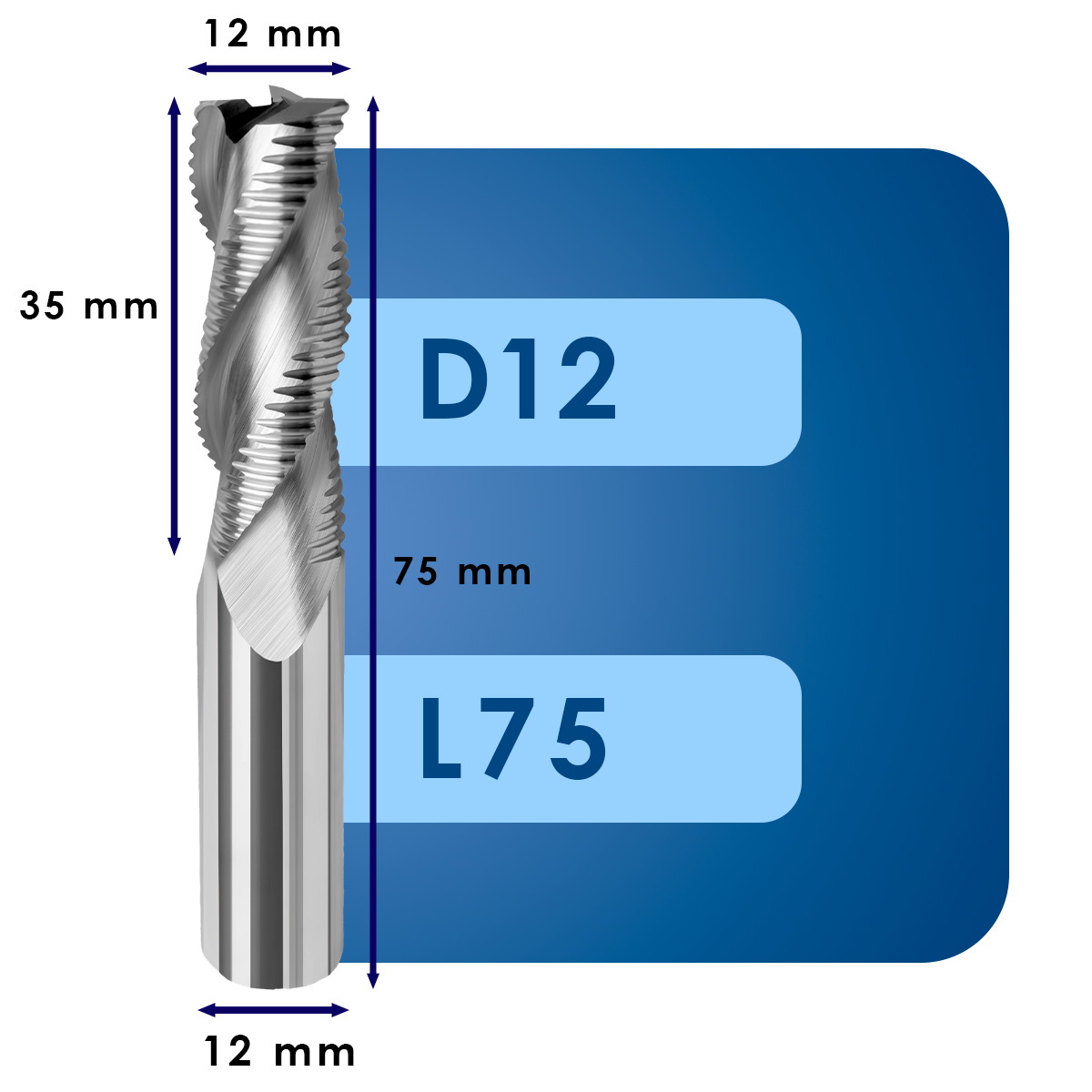 D12 L75 Фреза черновая твердосплавная d12*c35*p55*d12*z3*l75*r*al