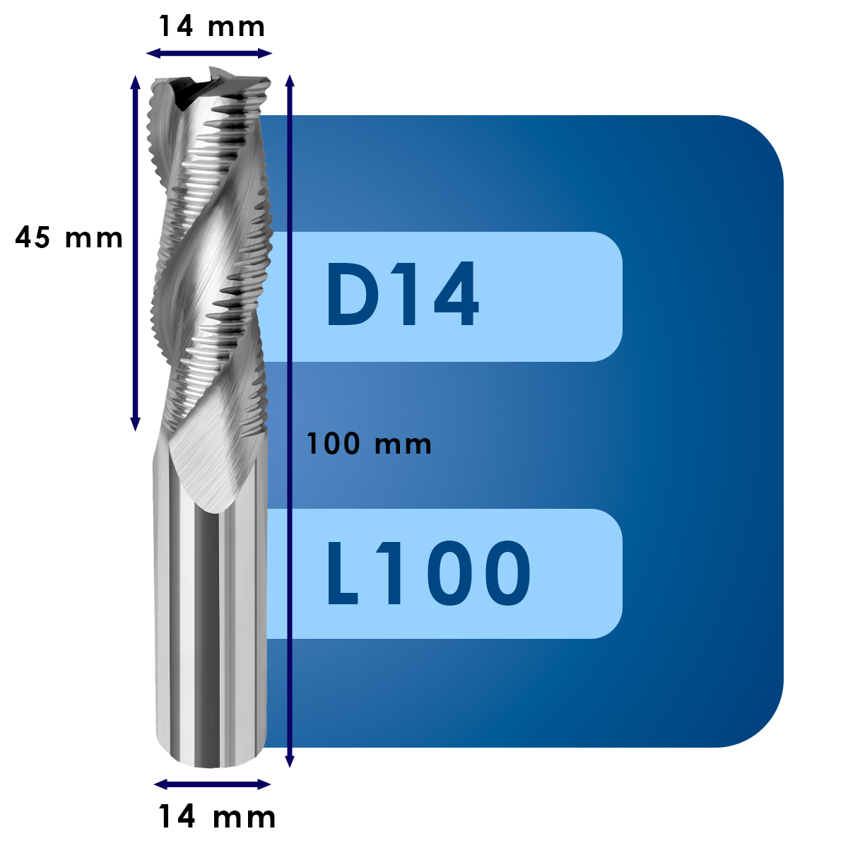 D14 L100 Фреза черновая твердосплавная d14*c45*p55*d14*z3*l100*r*al