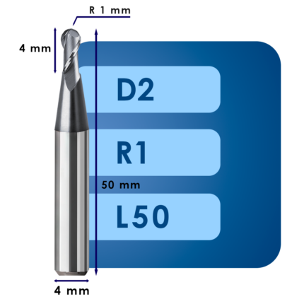 Фреза радиусная d2*r1*c4*p70*d4*z2*l50