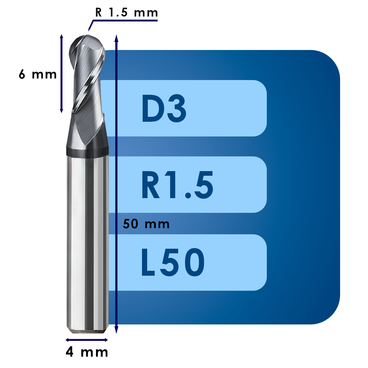 D3 d4 L50 Фреза радиусная d3*r1.5*c6*p70*d4*z2*l50