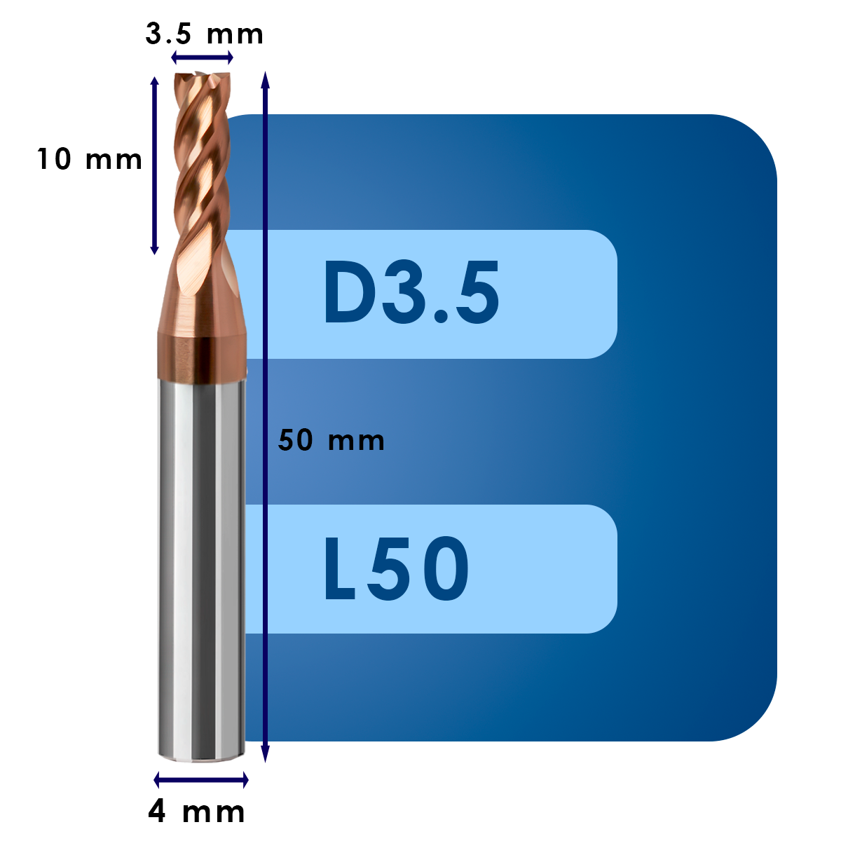 D3.5 С10 L50 Фреза твердосплавная d3.5*c10*p55*d4*z4*l50