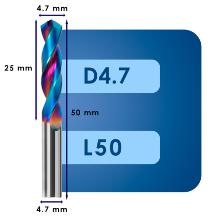 Сверло твердосплавное svd4.7*c25*p60*d4.7*z2*l50