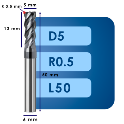 Фреза твердосплавная d5*r0.5*c13*p70*d5*z4*l50