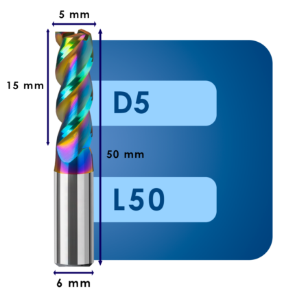 Фреза твердосплавная d5*c15*p58*d6*z3*l50 al