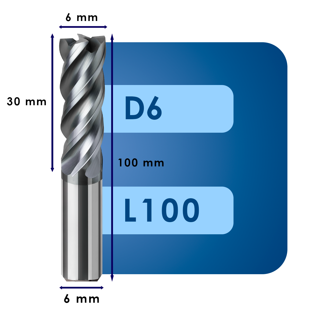 D6 L100 Фреза твердосплавная d6*c30*p70*d6*z4*l100