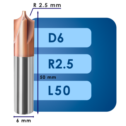 Фреза с вогнутым радиусом d6*r2.5*p55*d6*z4*l50