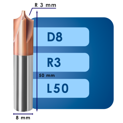 Фреза с вогнутым радиусом d8*r3*p55*d8*z4*l50