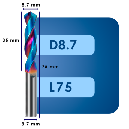Сверло твердосплавное svd8.7*c35*p60*d8.7*z2*l75