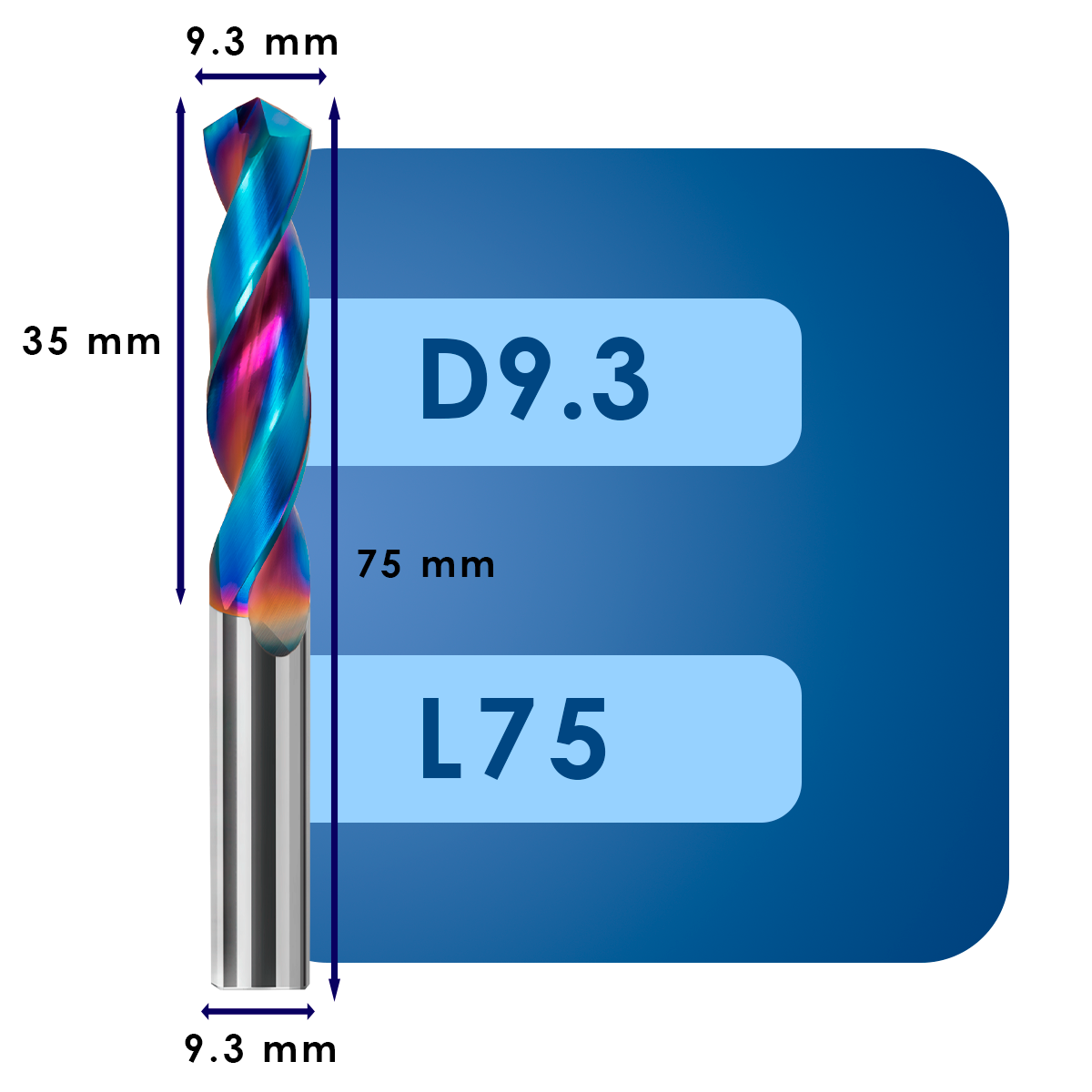 D9.3 L75 Сверло твердосплавное svd9.3*c35*p60*d9.3*z2*l75