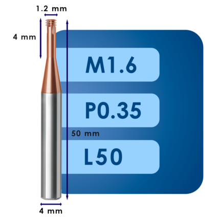 Резьбофреза m1.6*d1.2*p0.35*c4*p55*d4*cz3*z3*l50