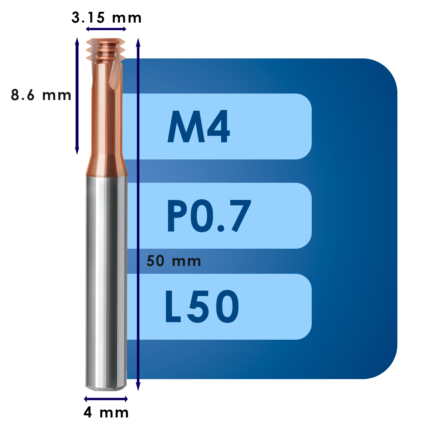 Резьбофреза m4*d3.15*p0.7*c8.6*p55*d4*cz3*z3*l50