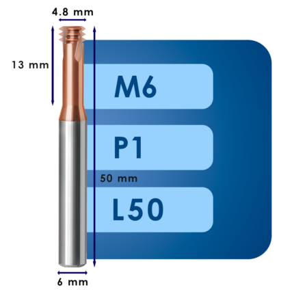 Резьбофреза m6*d4.8*p1*c13*p55*d6*cz3*z3*l50