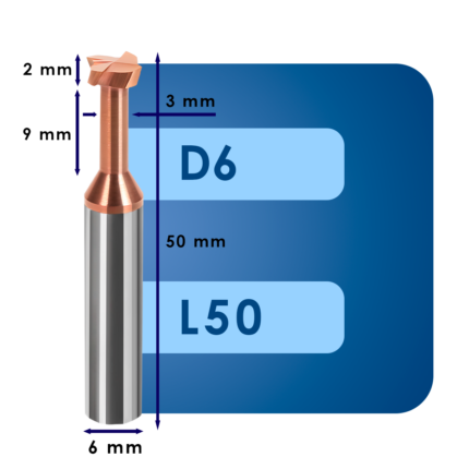 Фреза Т образная d6*c2*p55*d6*z4*l50*dd3*l9