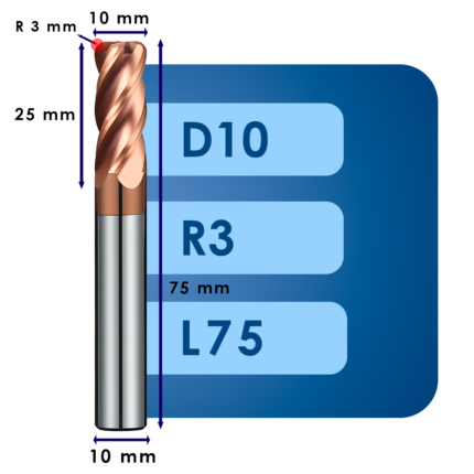 Фреза твердосплавная d10*r3*c25*p55*d10*z4*l75