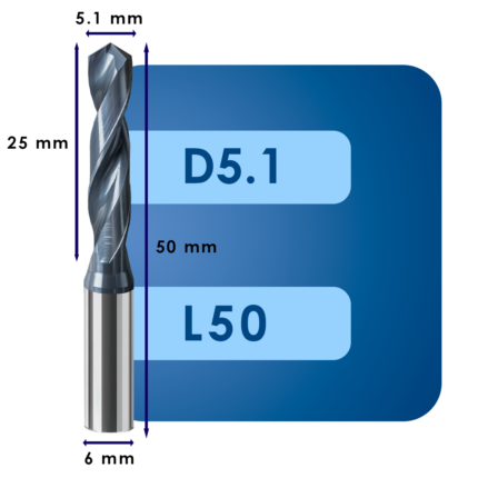 Сверло твердосплавное svd5.1*c25*p70*d6*z2*l50