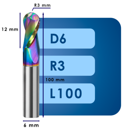 Фреза радиусная d6*r3*c12*p58*d6*z2*l100 al