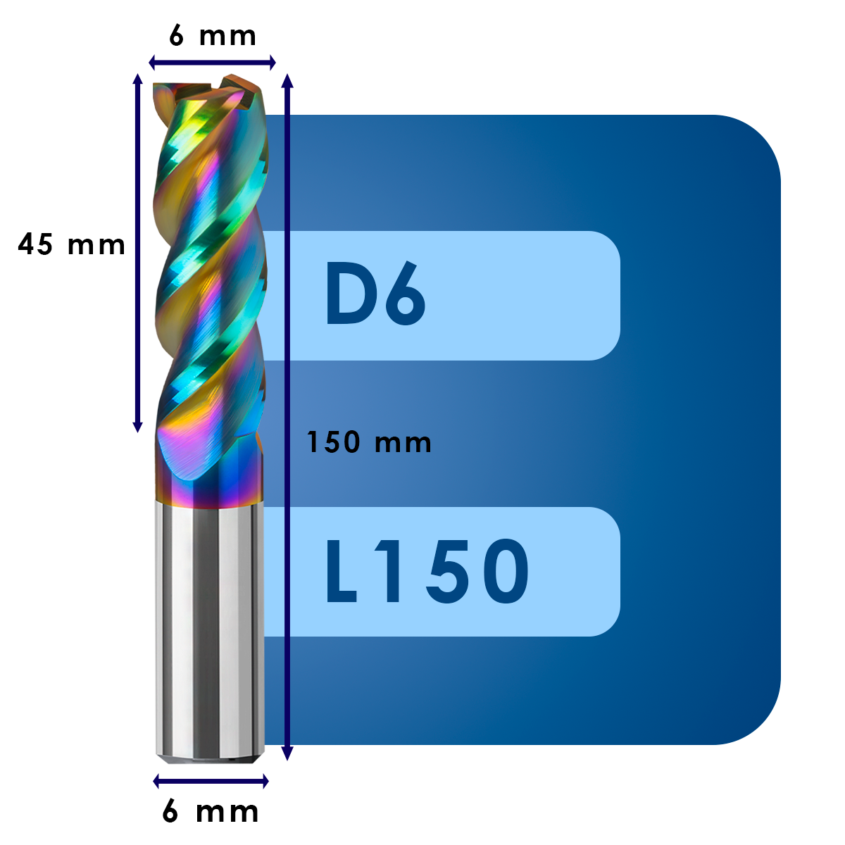 D6 L150 Фреза твердосплавная d6*c45*p58*d6*z3*l150 al