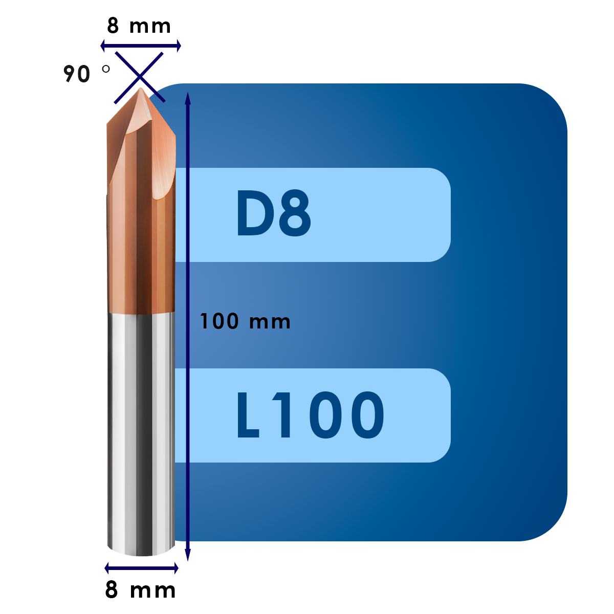 D8 L100 (1) Фасочная фреза d8*ug90*p65*d8*z3*l100