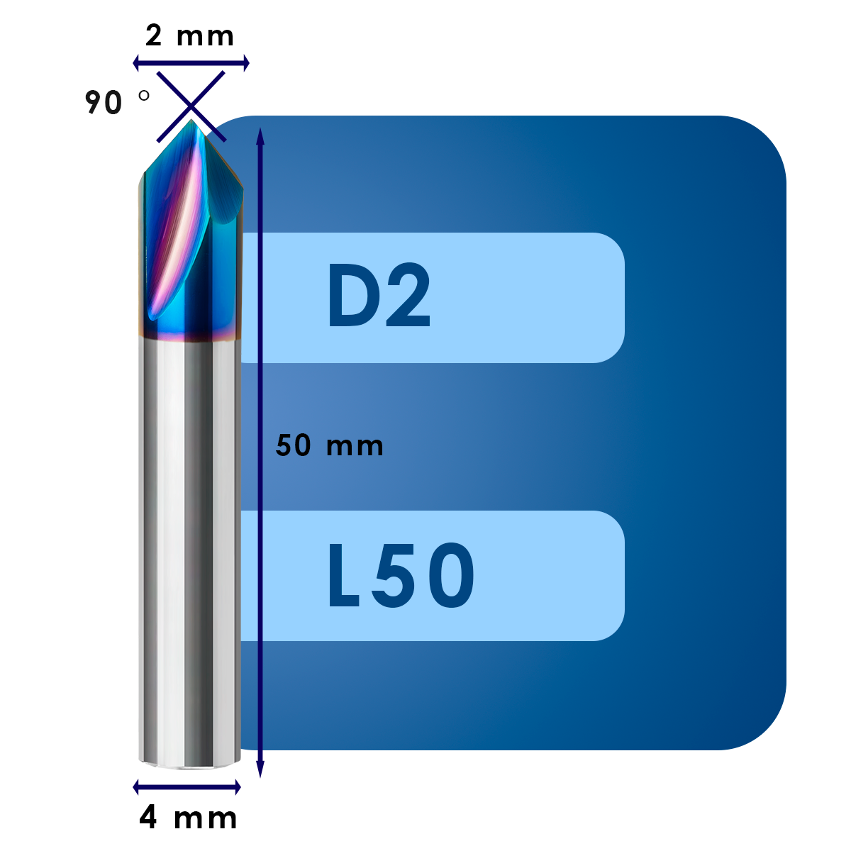 D2 L50 Фасочная фреза d2*ug90*p65*d4*z2*l50