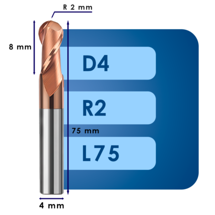 Фреза радиусная d4*r2*c8*p55*d4*z2*l75