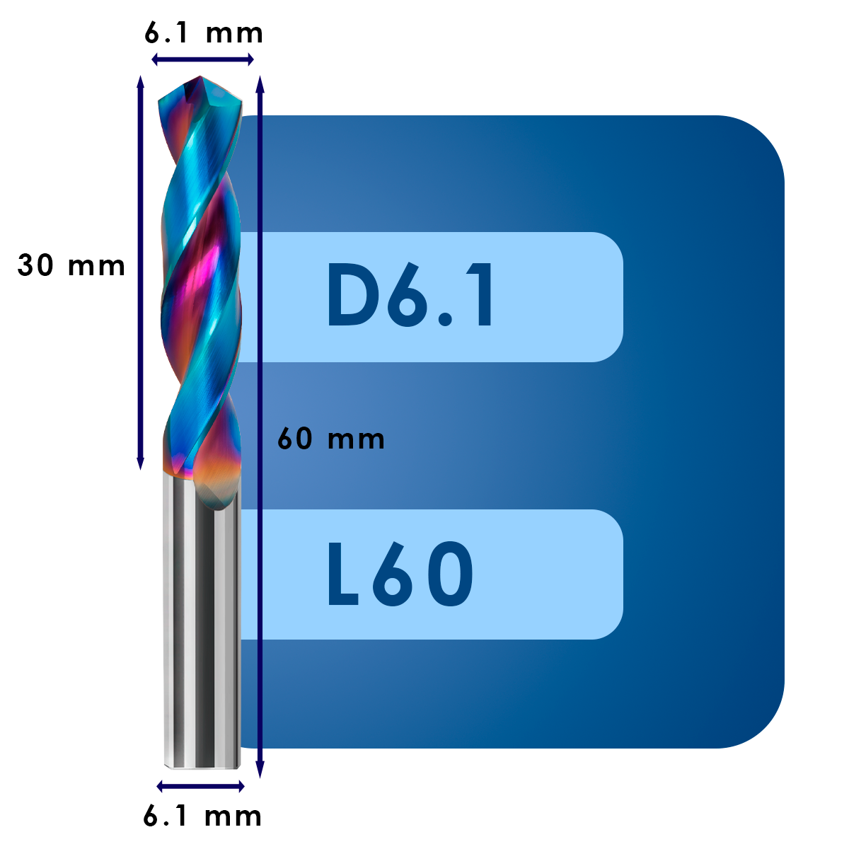 D6.1 L60 Сверло твердосплавное svd6.1*c30*p60*d6.1*z2*l60