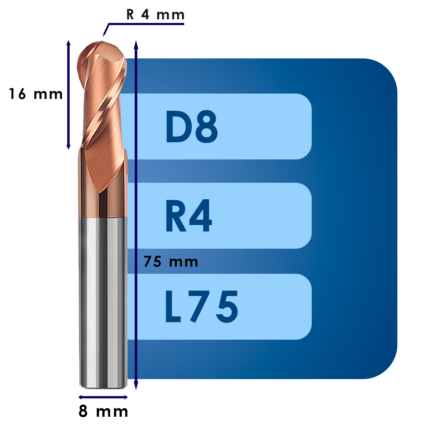 Фреза радиусная d8*r4*c16*p55*d8*z2*l75