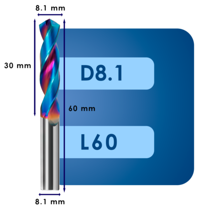 Сверло твердосплавное svd8.1*c30*p60*d8.1*z2*l60