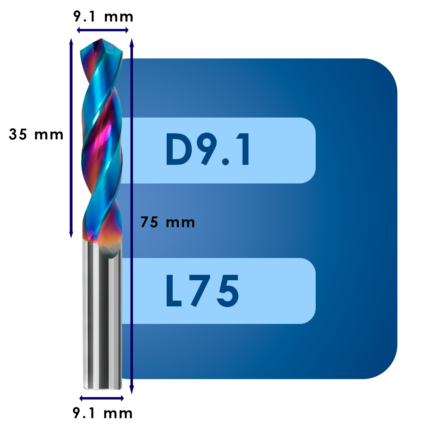 Сверло твердосплавное svd9.1*c35*p60*d9.1*z2*l75