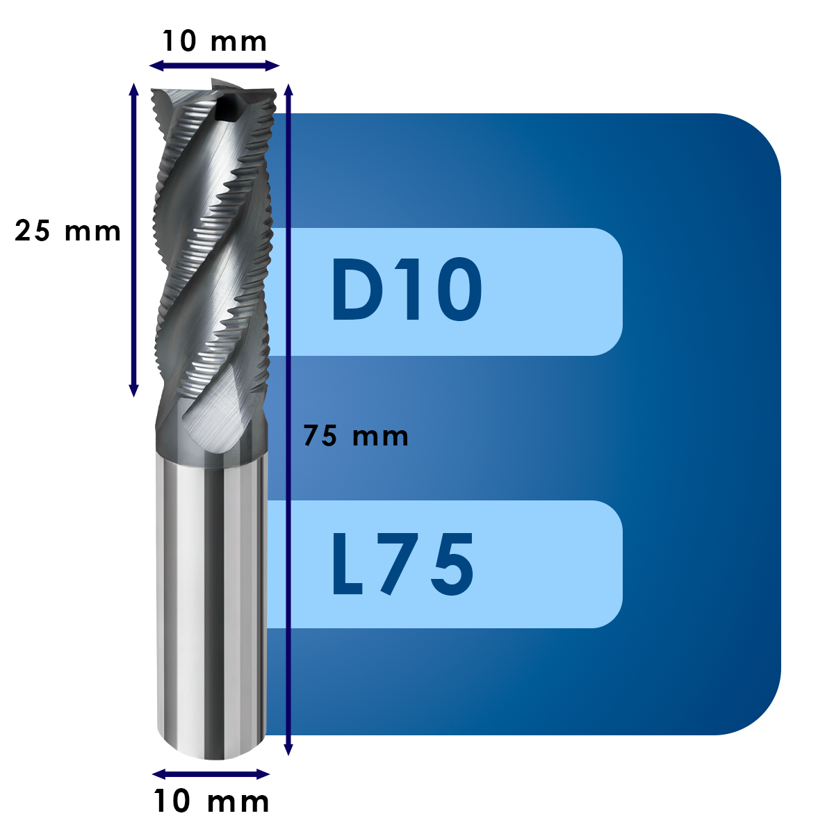 D10 L75 (5) Фреза черновая твердосплавная d10*c25*p70*d10*z4*l75*r по стали монолитная повышенной твердости, для ЧПУ