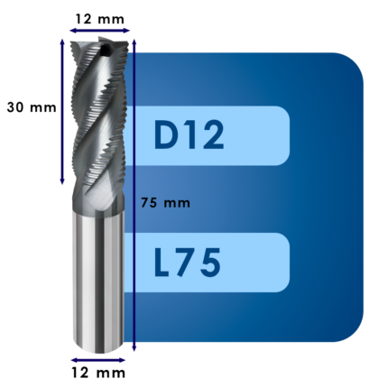Фреза черновая твердосплавная d12*c30*p70*d12*z4*l75*r по стали монолитная повышенной твердости, для ЧПУ
