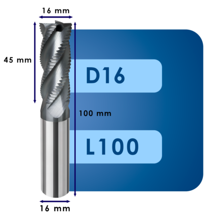 Фреза черновая твердосплавная d16*c45*p70*d16*z4*l100*r по стали монолитная повышенной твердости, для ЧПУ