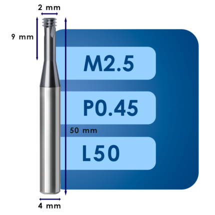 Резьбофреза m2.5*d2*p0.45*c9*p70*d4*cz3*z3*l50