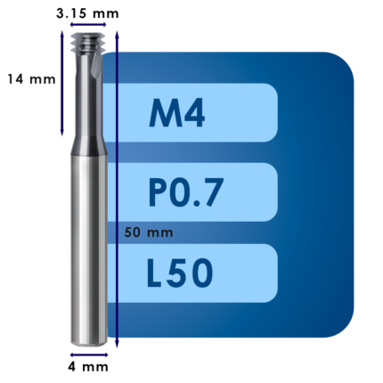 Резьбофреза m4*d3.15*p0.7*c14*p70*d4*cz3*z3*l50