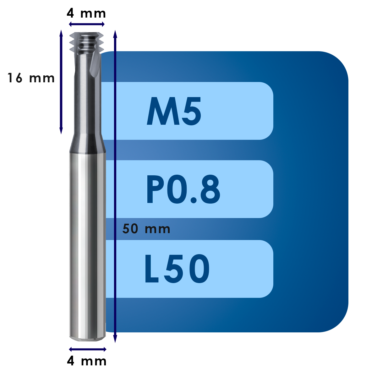 М5 (4) Резьбофреза m5*d4*p0.8*c16*p70*d4*cz3*z3*l50