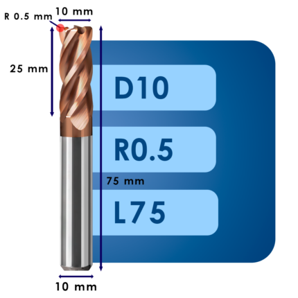 Фреза твердосплавная d10*r0.5*c25*p55*d10*z4*l75